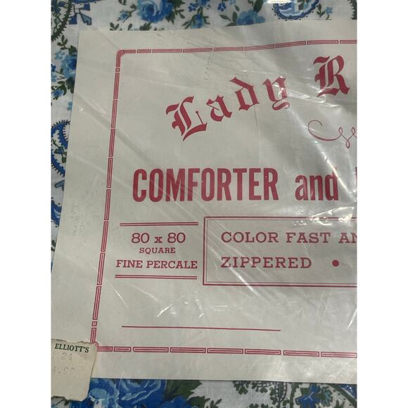 VTG NIP Lady Roberta Comforter Blanket Cover 80x80 Percale Floral Blue Cotton - Picture 3 of 5